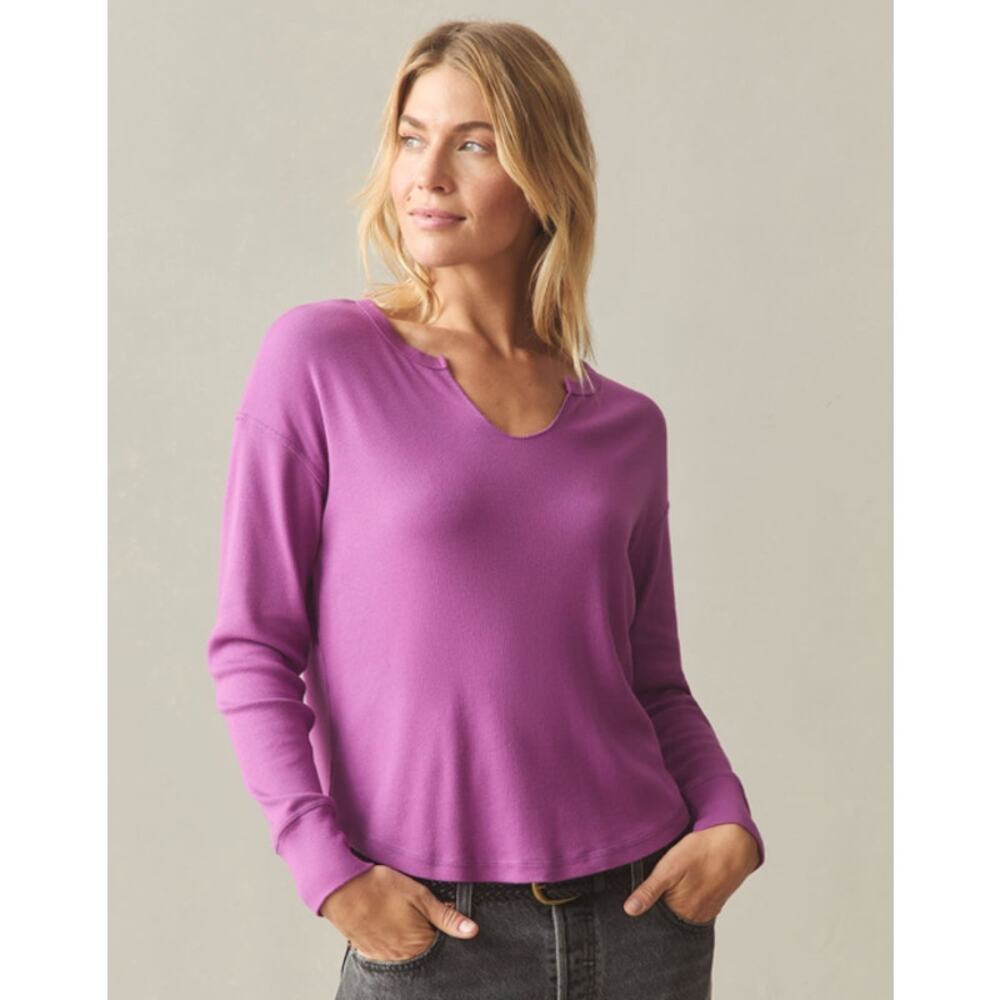American Giant Shirt Luxe Rib V-Notch Long Sleeve Beauty Berry Size Medium NEW